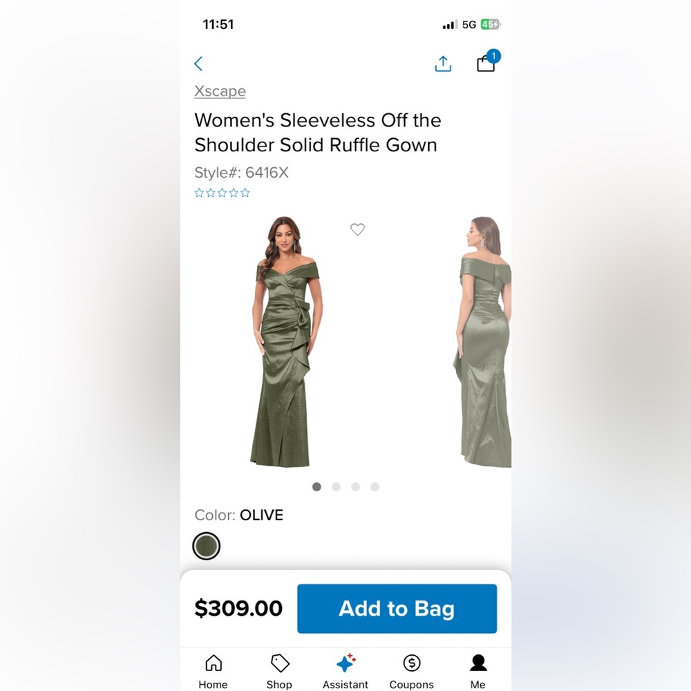 Xscape Olive Off-Shoulder Ruffle Dress